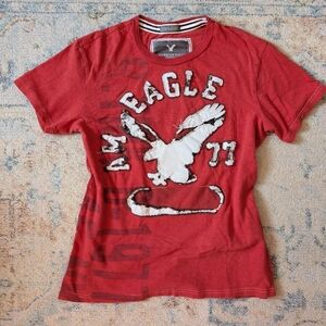 Y2K vintage style heathered red, maroon American eagle shirt